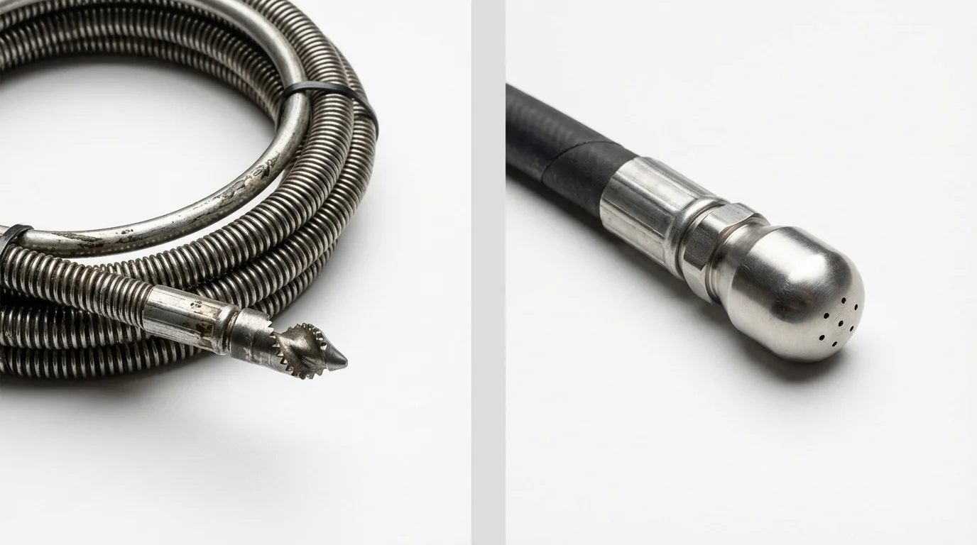 Drain snake cable and hydro jetting nozzle used for drain cleaning in Clyde, NC