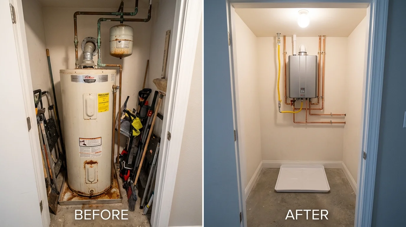 Tank water heater versus wall-mounted tankless unit comparison for Clyde, NC homeowners