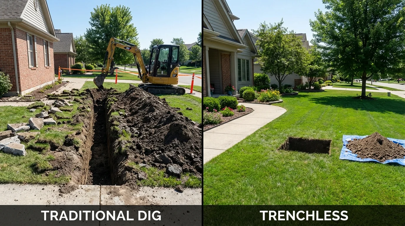 Trenchless sewer repair with minimal yard damage versus traditional excavation in Clyde, NC